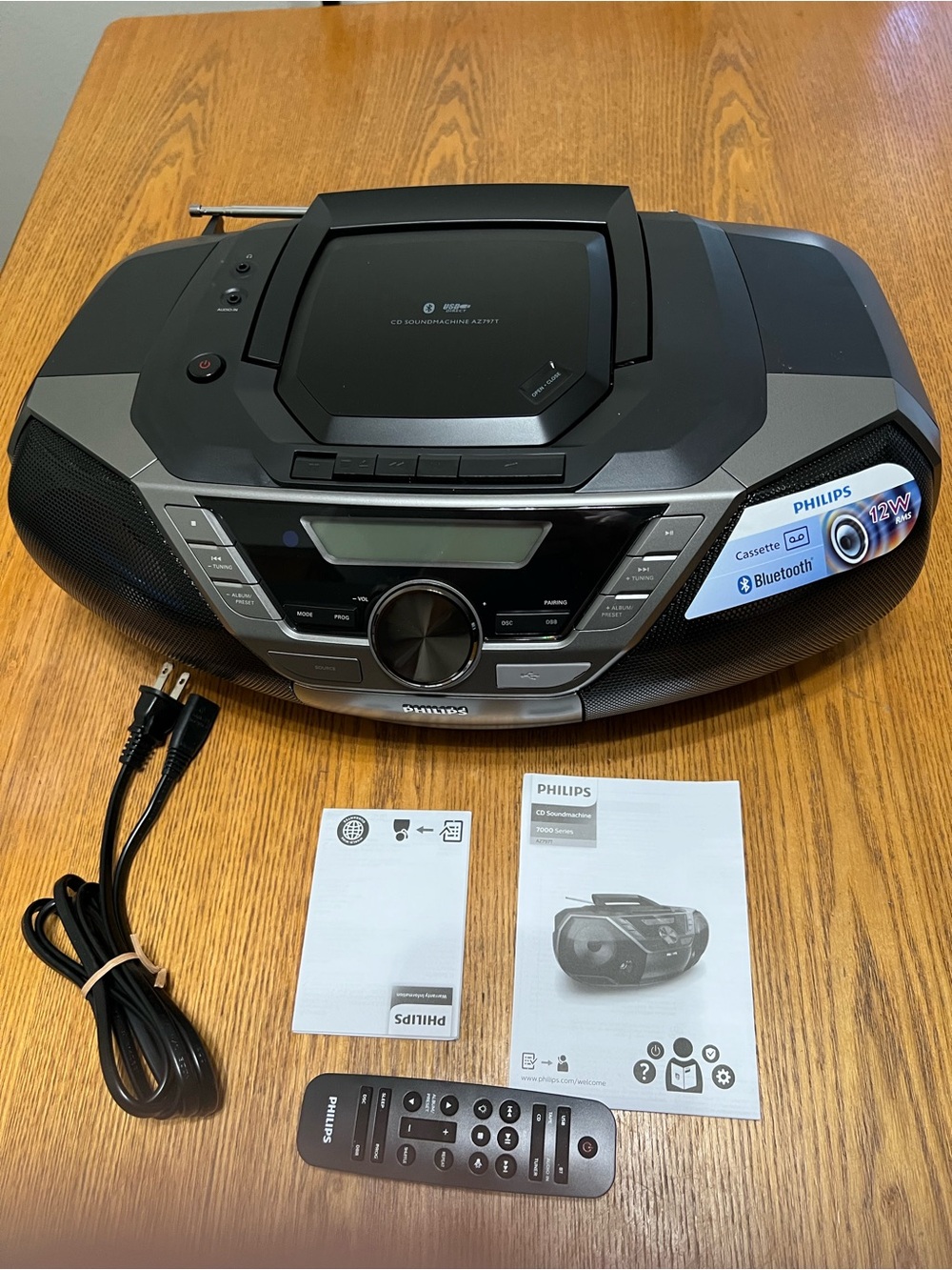 Philips Black & Silver Portable CD Boombox with Bluetooth
